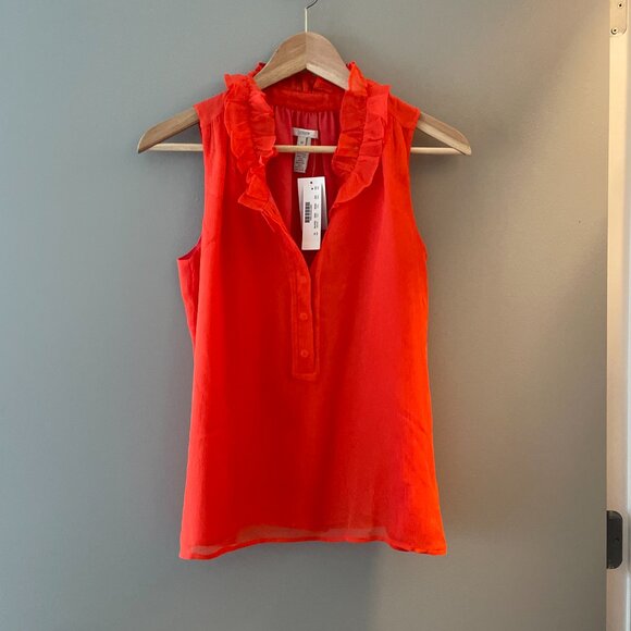 NWT J.Crew Naomi Sleeveless Silk Flutter Blouse Top Orange Red Size 00 - Picture 2 of 3